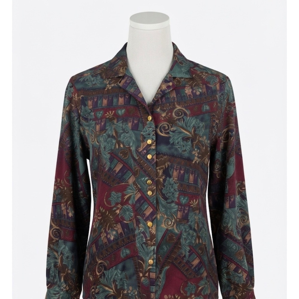 Vtg 90s‎ BonWorth Paisley Baroque Blouse L Grunge Grandmacore Eclectic Academia